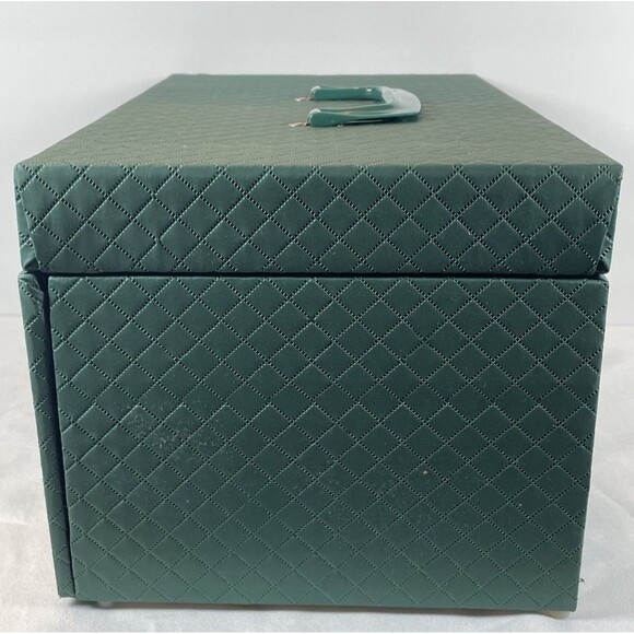 Vintage Green Quilted Vinyl Sewing Box with Tray Drawer 1950s/60s Case w/ Handle - Picture 11 of 14